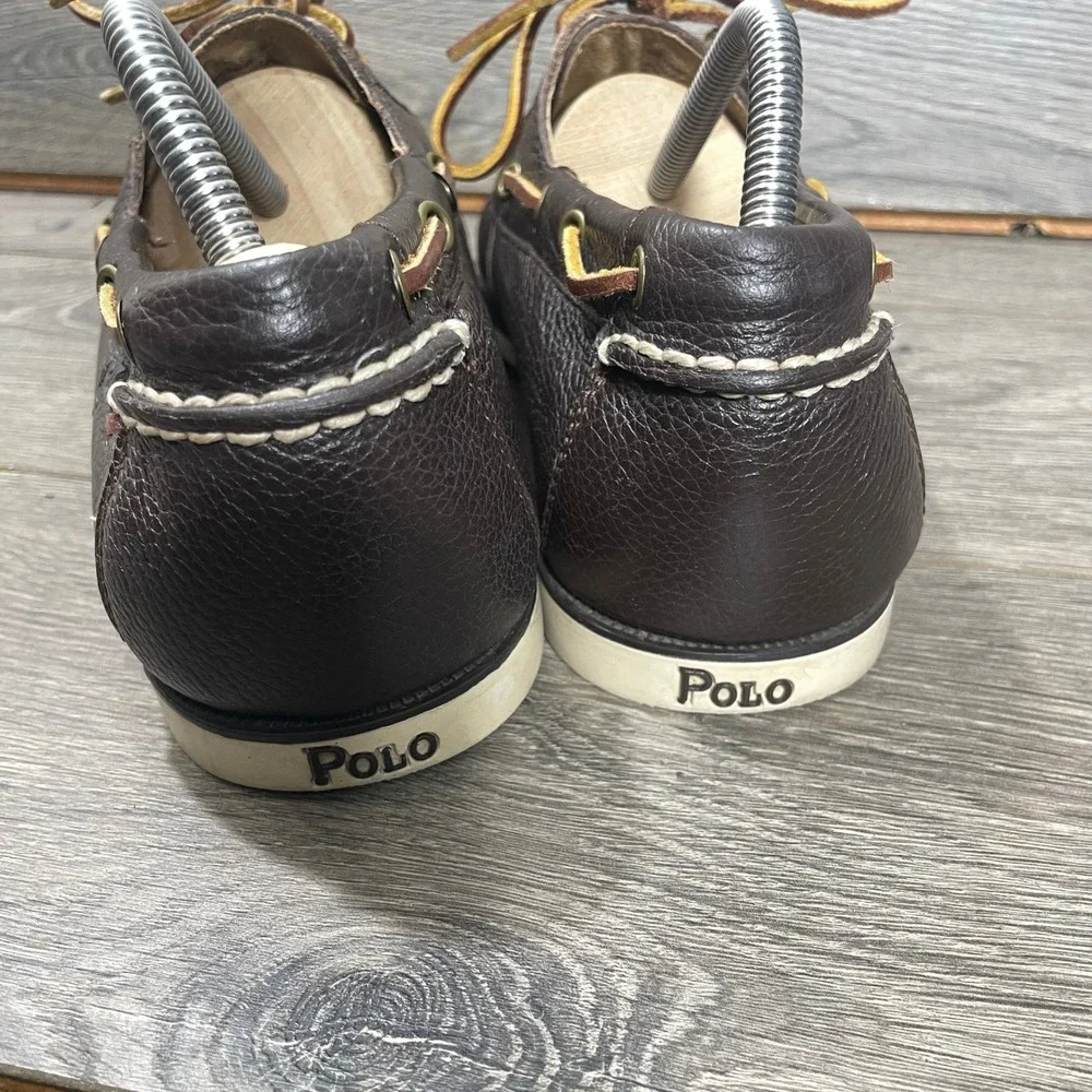 Polo Ralph Lauren Boat Shoes Mens 10.5 D Dark Brown Bienne II Pebbled Leather